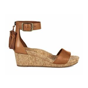 Ugg Zoe Leather Ankle-strap Tassels Wedge Sandal US Chestnut/Back Zip 6